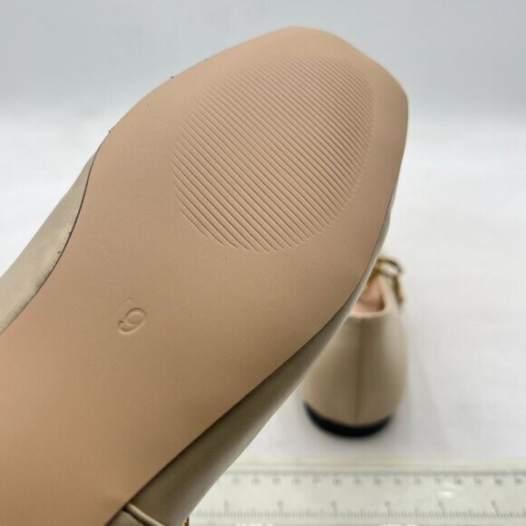 miss left Nude Chain Strap Mary Janes Shoes Slip On Square Toe Ballet Flats - Picture 6 of 8